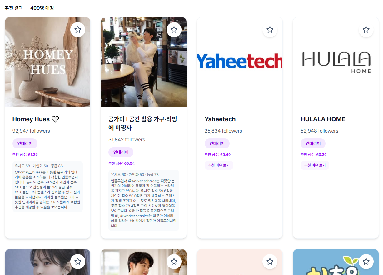 인플루언서 추천 기능 이미지